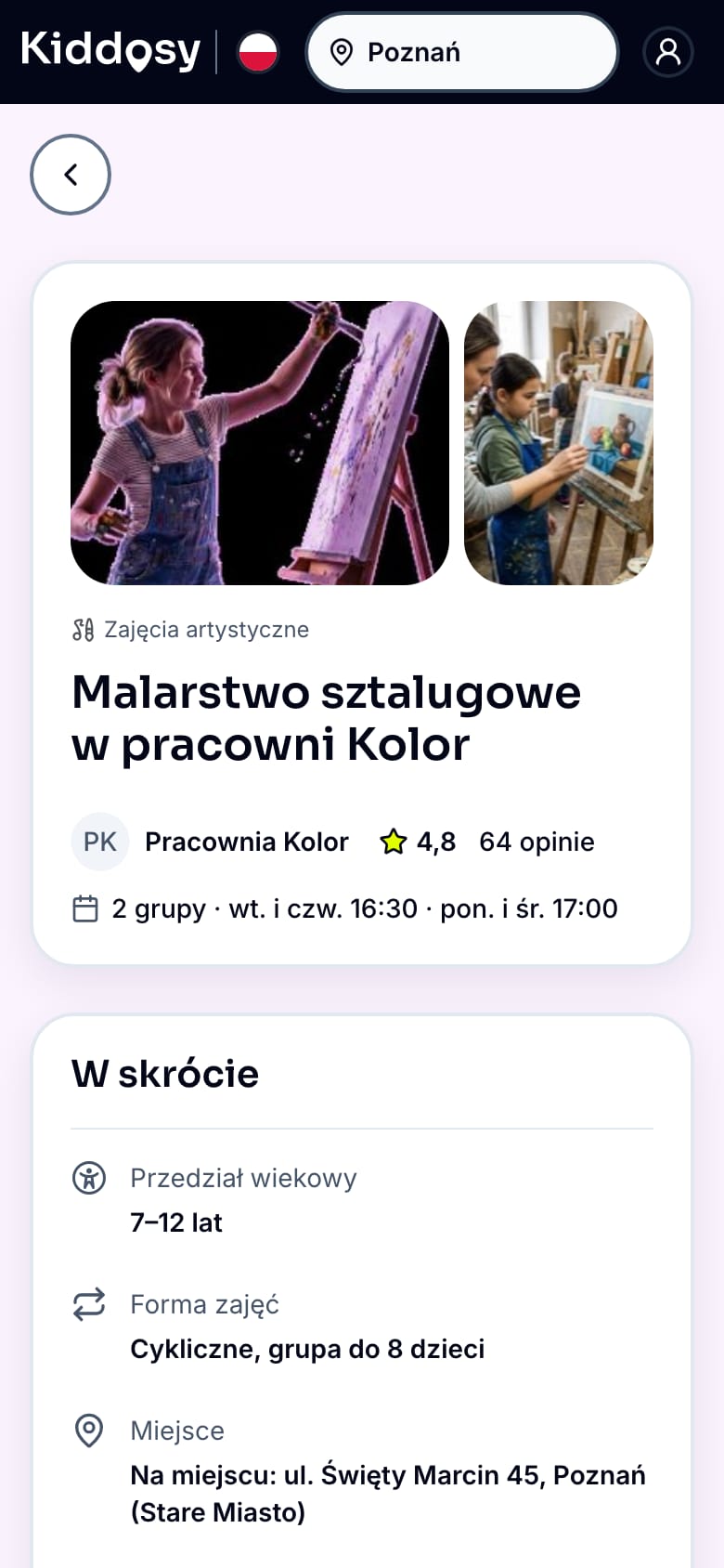 Kiddosy on mobile: activity details