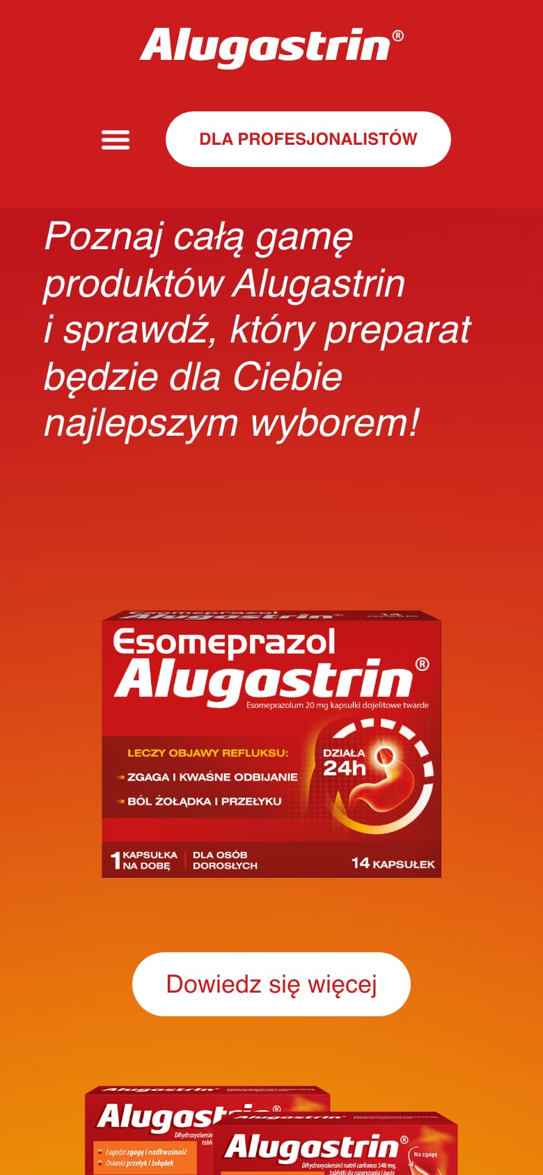Alugastrin website on mobile: product range