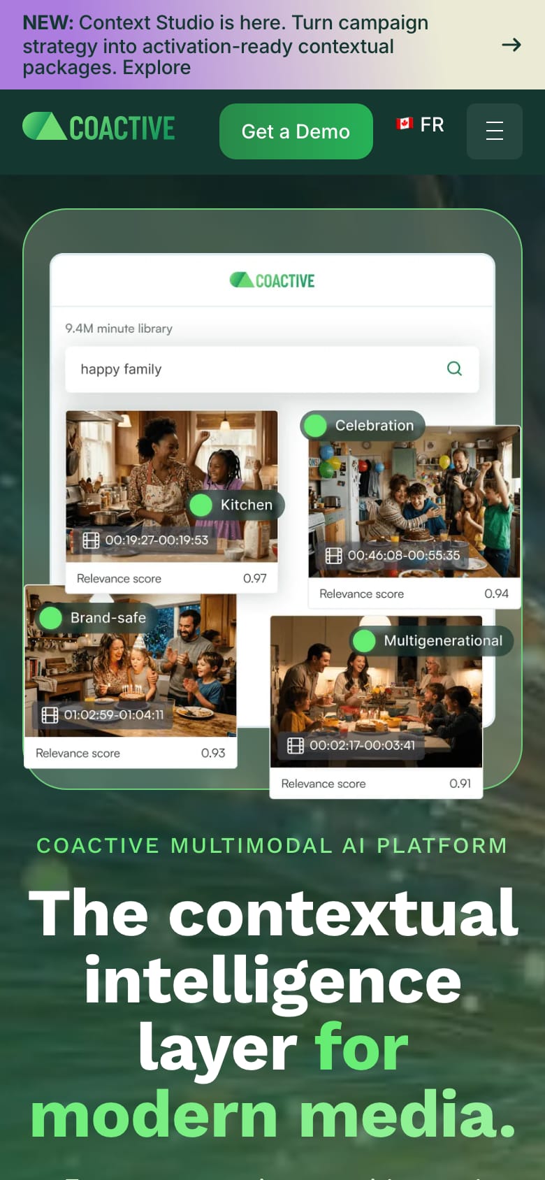 Coactive AI website on mobile, homepage