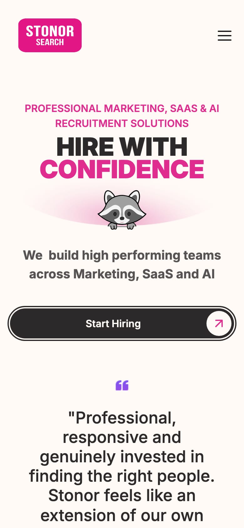 Stonor Search website on mobile, homepage