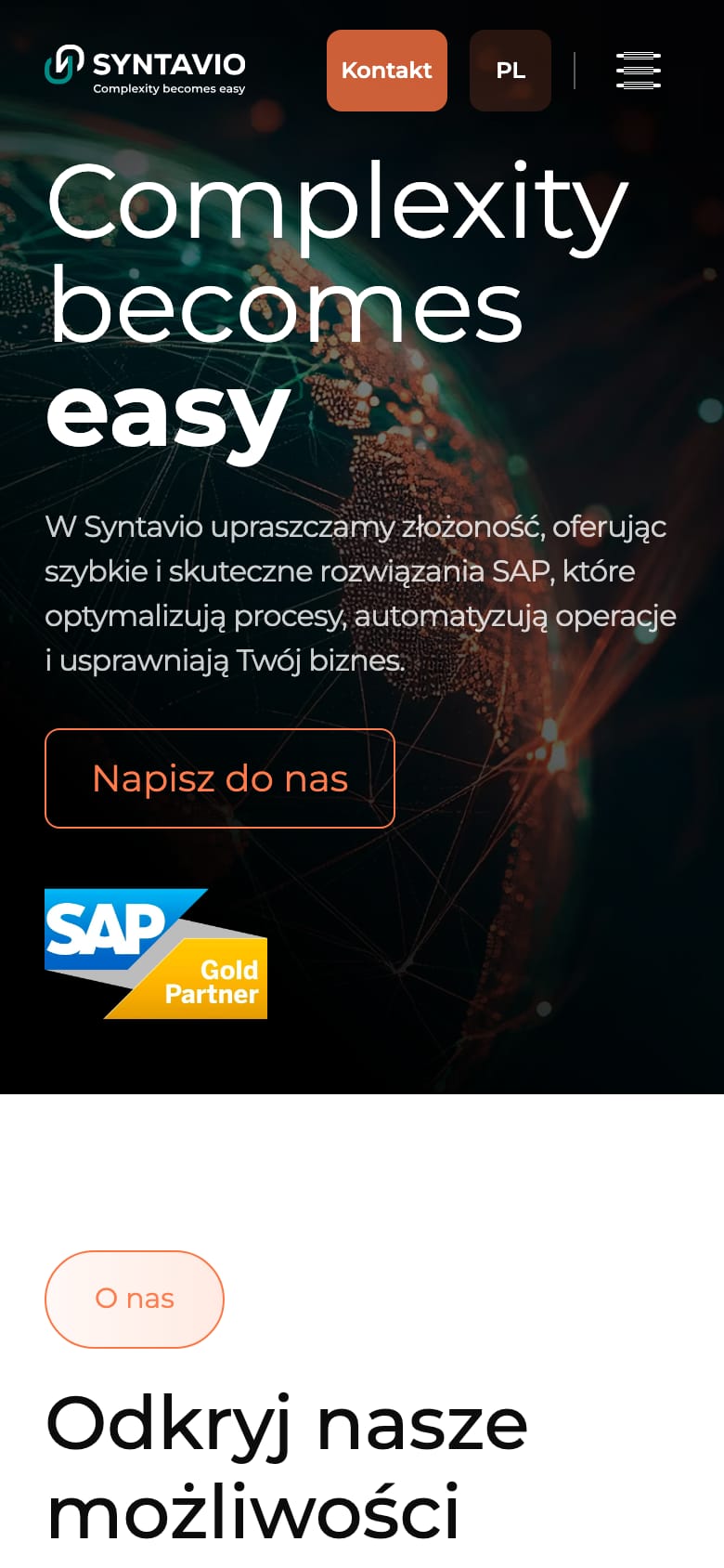 Syntavio website on mobile, homepage